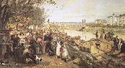 robert schumann viennese street csene during the of brahms  the fruit market on the quayside near the maria theresa bridge oil on canvas